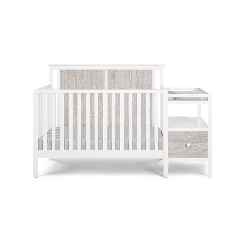 Connelly 4-in-1 Crib and Changer Combo With Mattress Pad White Gray