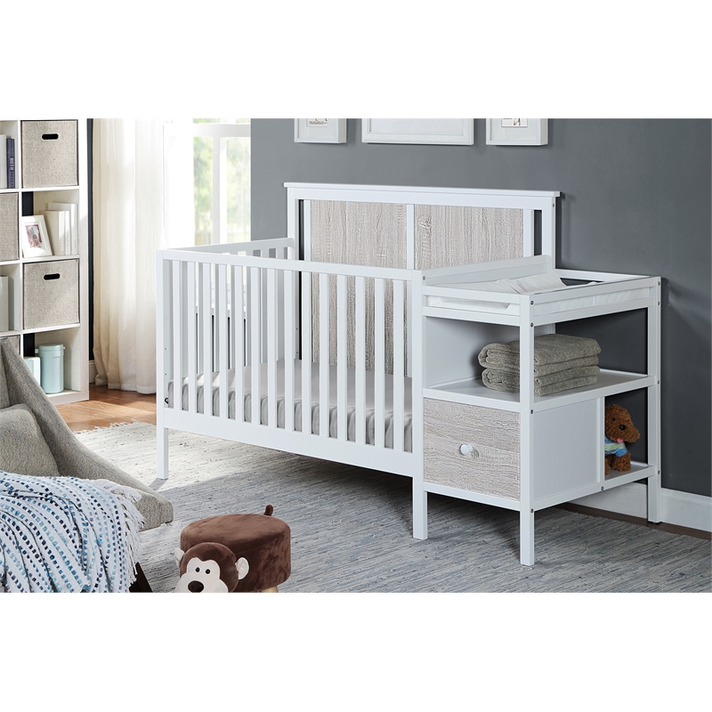 Connelly 4-in-1 Crib and Changer Combo With Mattress Pad White Gray