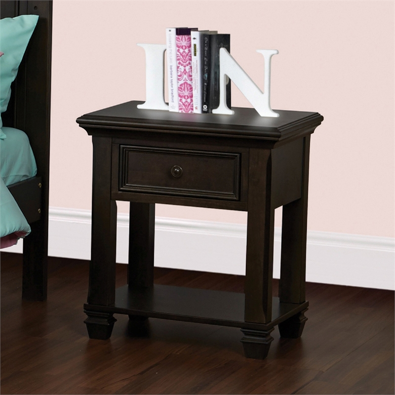 Baby Cache Glendale Traditional Wood Nightstand in Charcoal Brown