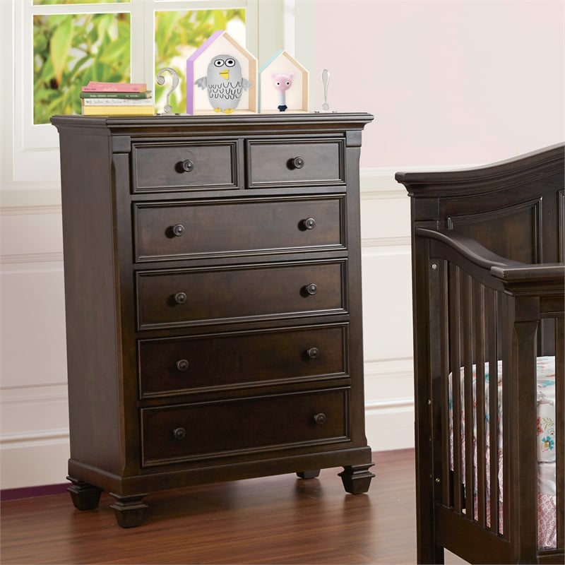 Baby Cache Glendale 6-Drawer Traditional Wood Chest in Charcoal Brown