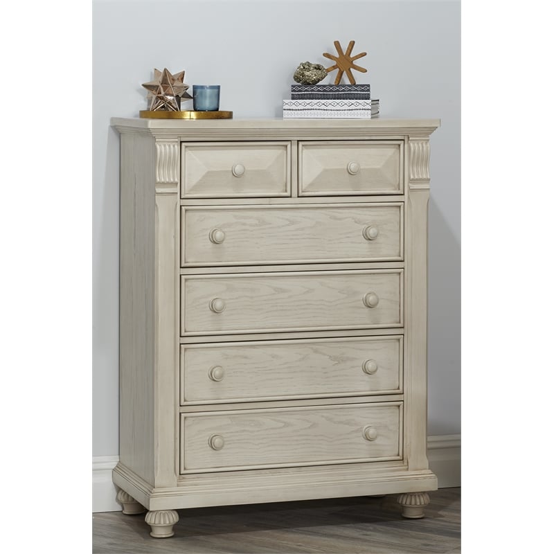 Kingsley Sedona 6-Drawer Traditional Wood Chest in Vintage Ivory