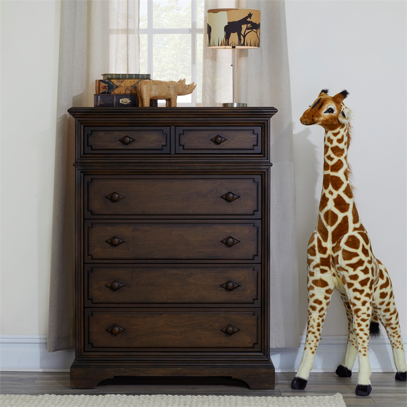 Kingsley Amherst 6-Drawer Traditional Wood Chest in Burnt Oak