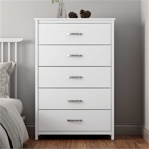 layton 5-drawer matte white chest of drawers with ultra fast assembly
