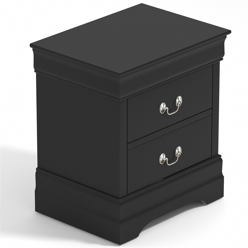 GALANO Louis Philippe 2-Drawer Black Nightstand Sidetable Ultra