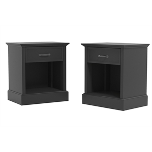 xylon black nightstand w/drawers storage and ultra fast assembly (set of 2)