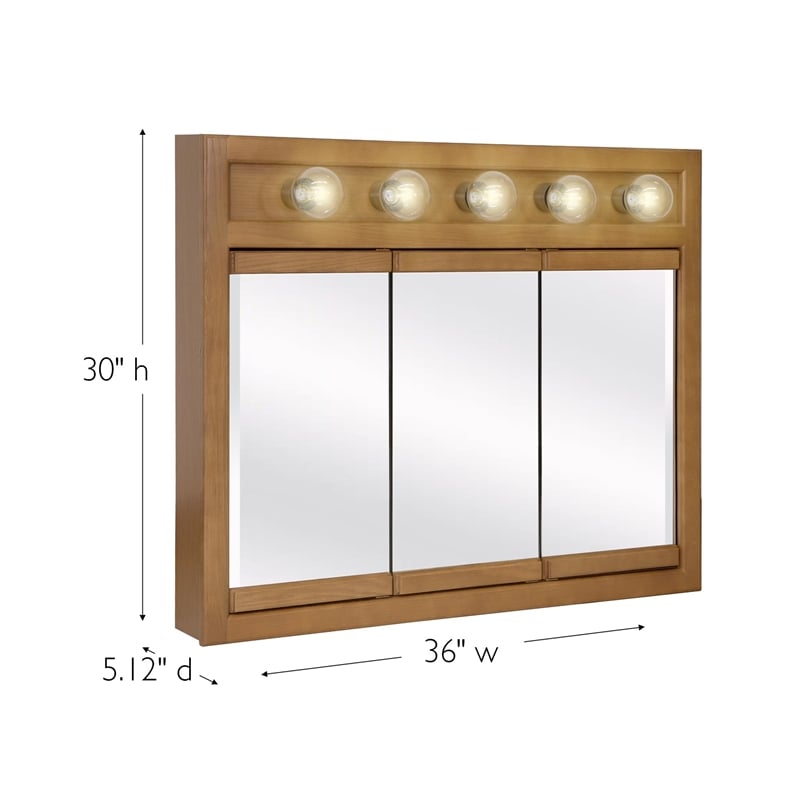 Richland 36-Inch Wood Medicine Cabinet with Lights in Nutmeg Oak