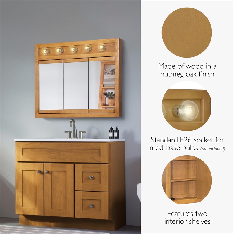 Richland 36-Inch Wood Medicine Cabinet with Lights in Nutmeg Oak