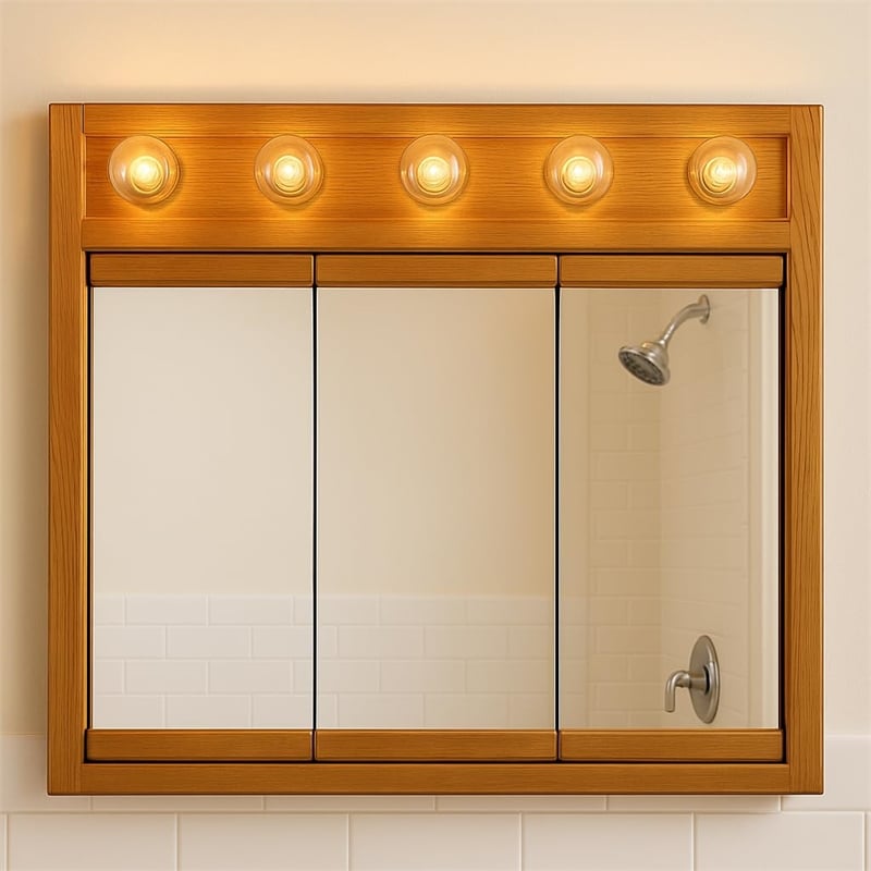 Richland 36-Inch Wood Medicine Cabinet with Lights in Nutmeg Oak