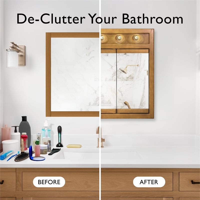 Richland 36-Inch Wood Medicine Cabinet with Lights in Nutmeg Oak