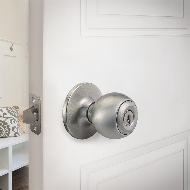 Brass Ball Silver Satin Nickel Keyed Entry Door Knob
