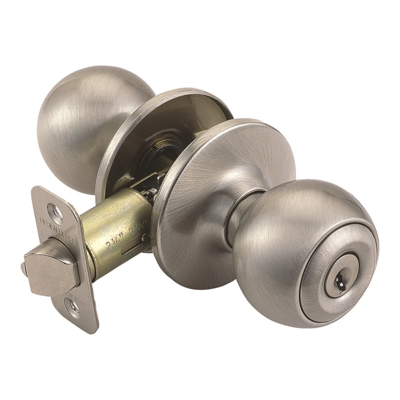 Brass Ball Silver Satin Nickel Keyed Entry Door Knob