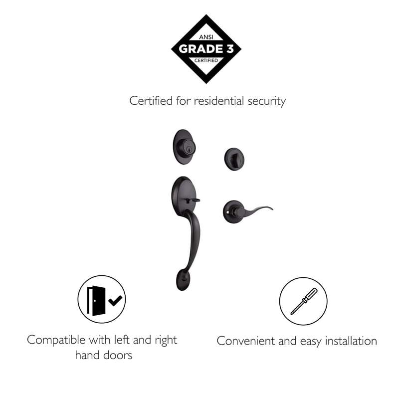 Coventry Brass Door Handleset with Lever and Deadbolt in Black