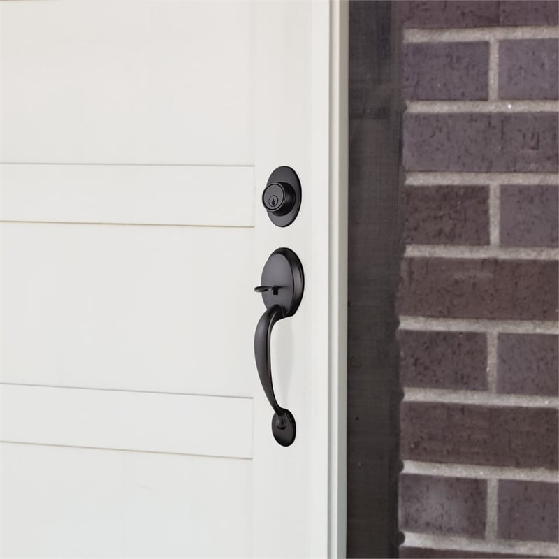 Coventry Brass Door Handleset with Lever and Deadbolt in Black