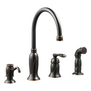 madison brass kitchen faucet w/ side sprayer & soap dispenser in bronze