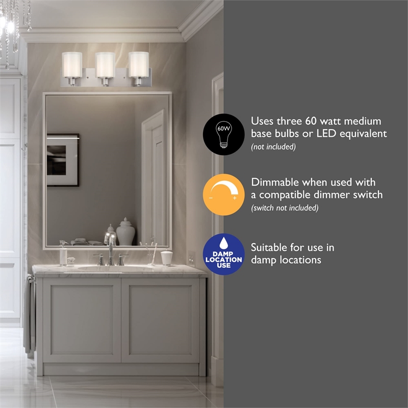 Penn Stainless Steel Vanity Light in Silver Satin Nickel 3-Light