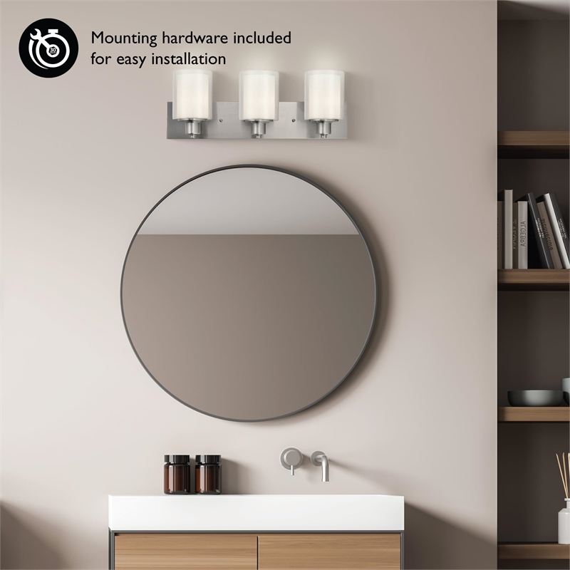 Penn Stainless Steel Vanity Light in Silver Satin Nickel 3-Light
