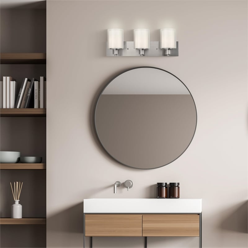 Penn Stainless Steel Vanity Light in Silver Satin Nickel 3-Light