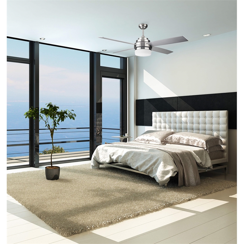 Cali 52-Inch LED Stainless Steel Ceiling Fan in Silver Nickel w/ Remote Control