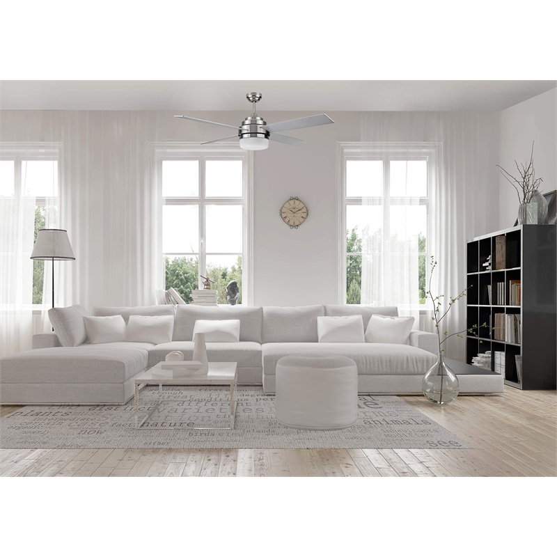 Cali 52-Inch LED Stainless Steel Ceiling Fan in Silver Nickel w/ Remote Control