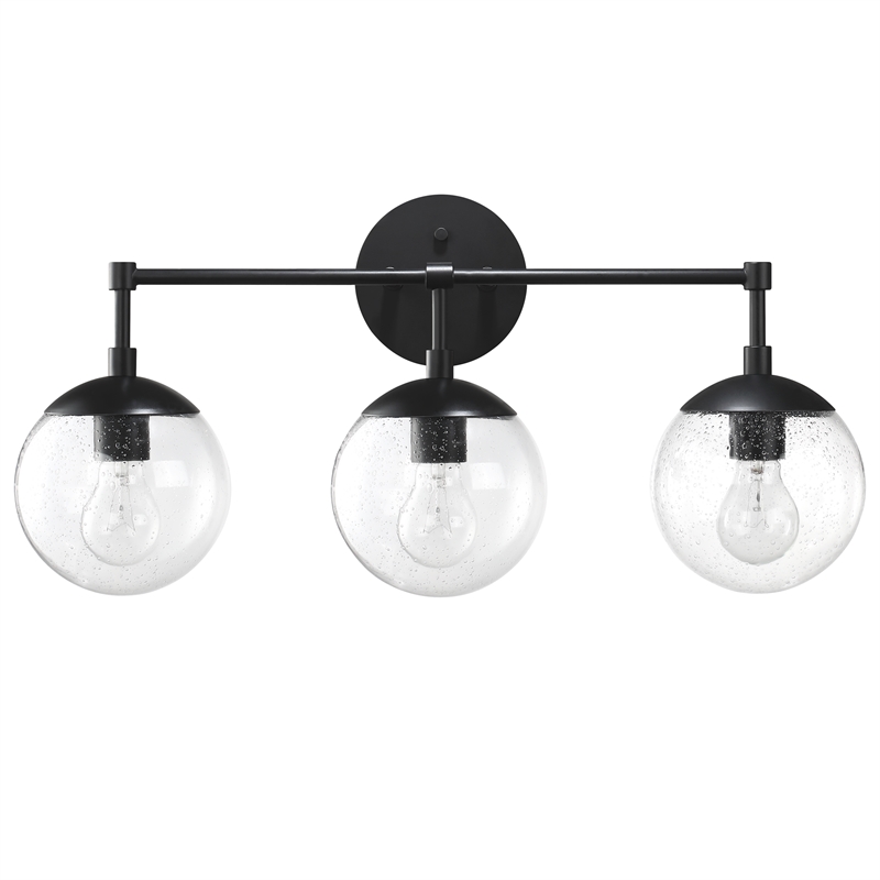 Gracelyn Vanity Light with Clear Seedy Glass in Matte Black 3-Light