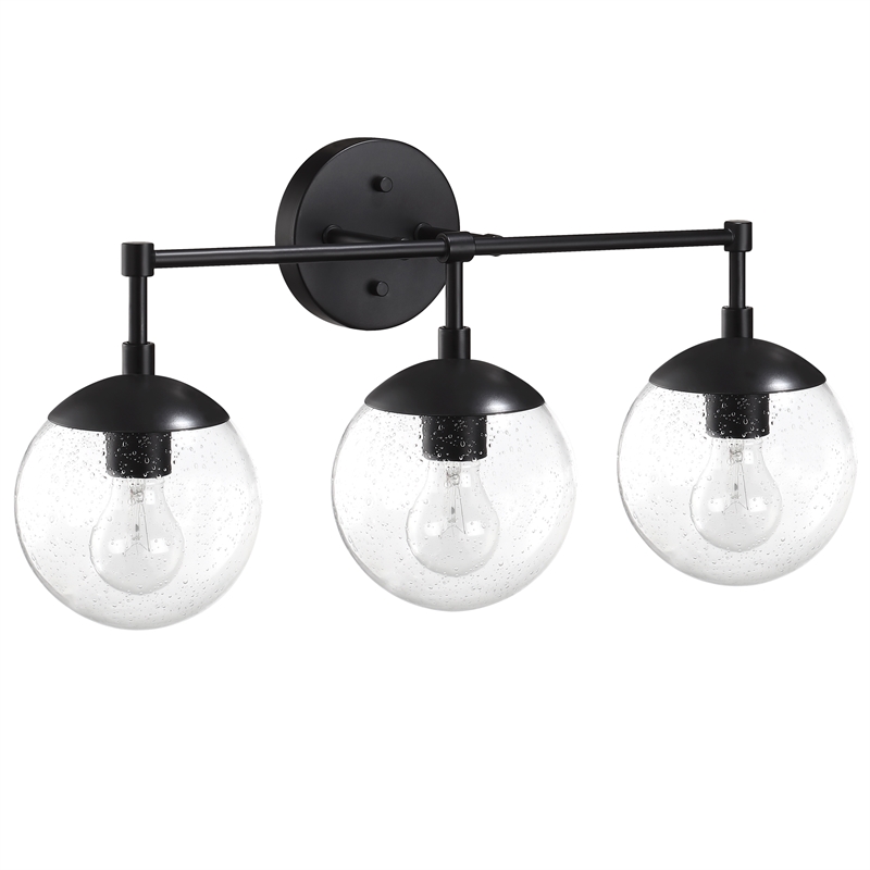 Gracelyn Vanity Light with Clear Seedy Glass in Matte Black 3-Light