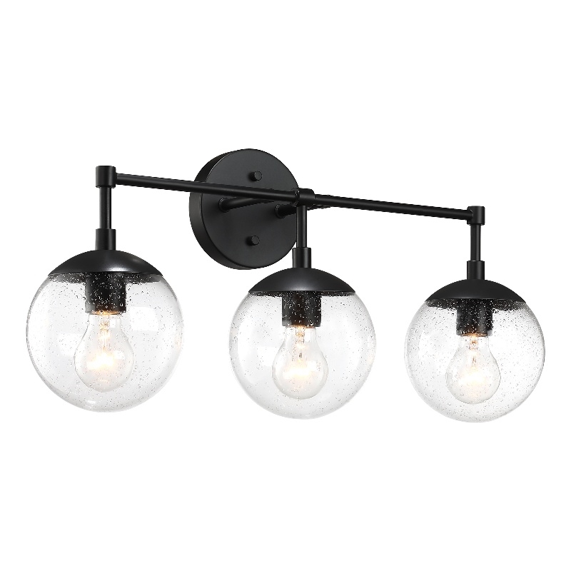 Gracelyn Vanity Light with Clear Seedy Glass in Matte Black 3-Light