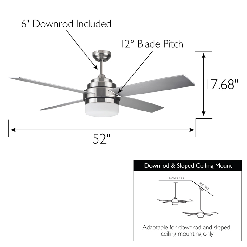 Cali 52-Inch LED Silver Stainless Steel Ceiling Fan in Brushed Nickel
