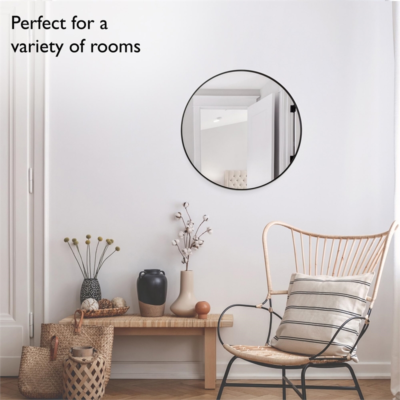 Kenna Round Glass Wall Mirror with Black Frame 24-Inch