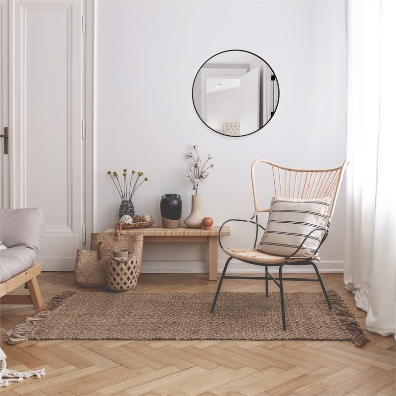 Kenna Round Glass Wall Mirror with Black Frame 24-Inch