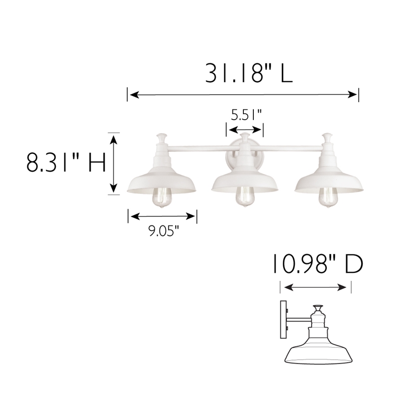 Kimball Bathroom Stainless Steel Vanity Light in White 3-Light