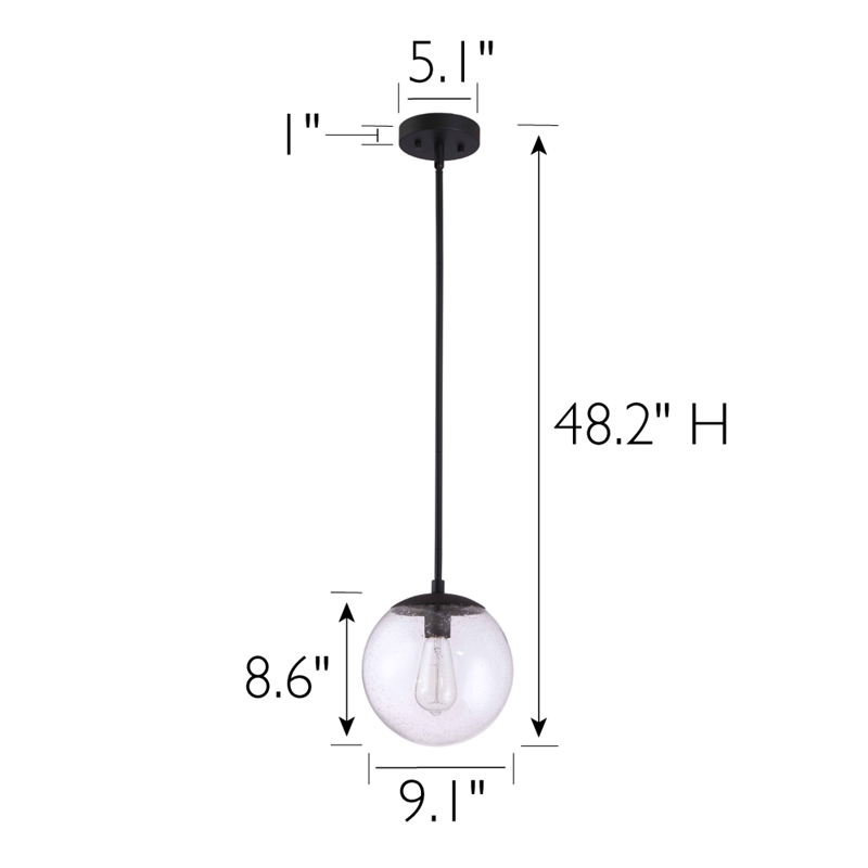 Gracelyn Pendant Light with Clear Seedy Glass Globe Shade in Matte Black