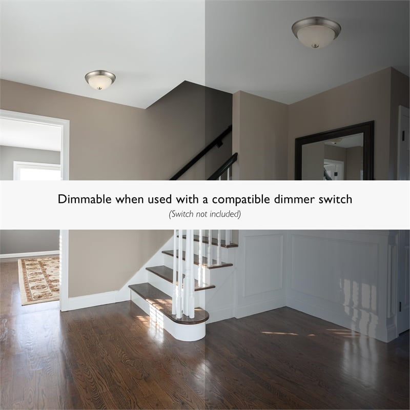 Domed Stainless Steel Ceiling Light with Alabaster Glass in Silver 2-Pack
