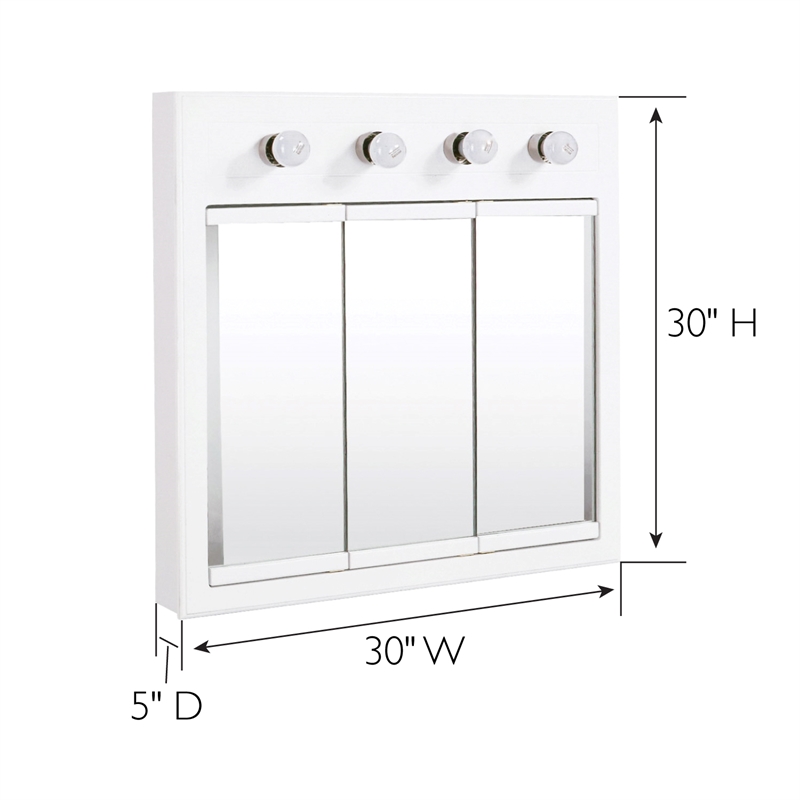 Concord 30-Inch Assembled Lighted Medicine Wood Cabinet in White Gloss