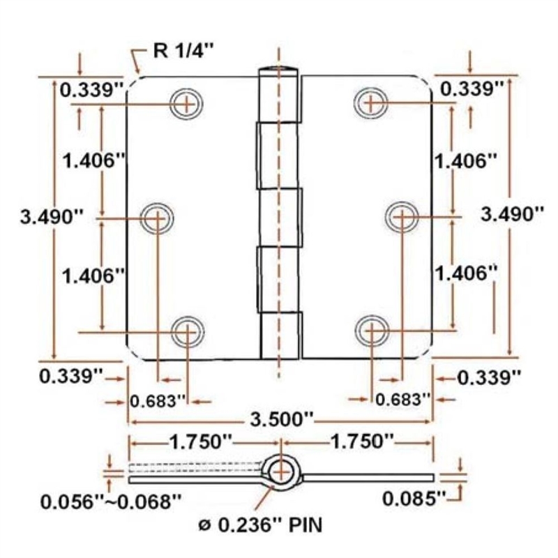 Radius Stainless Steel Silver Door Hinge in Satin Nickel 10-Pack