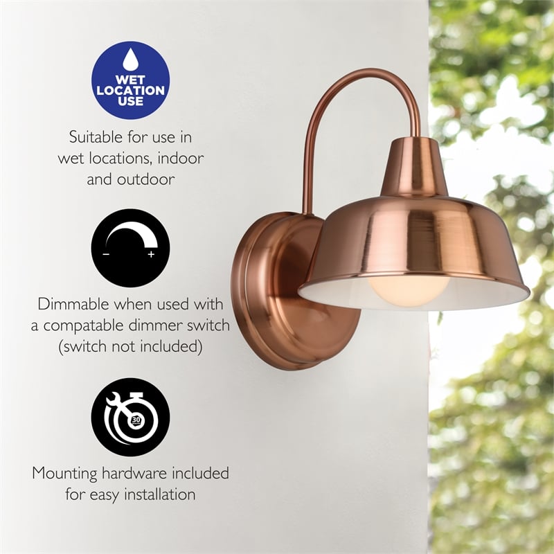 Mason Indoor/Outdoor Stainless Steel Wall Light in Painted Copper