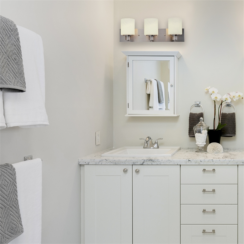 Dane 3-Light Indoor Silver Stainless Steel Bathroom Vanity Light in Satin Nickel
