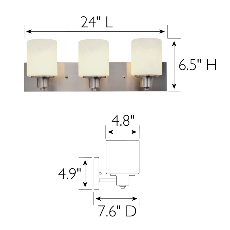 Dane 3-Light Indoor Silver Stainless Steel Bathroom Vanity Light in Satin Nickel