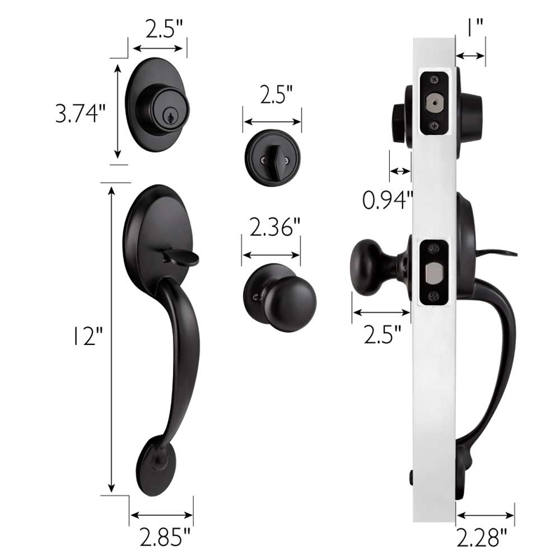 Coventry Brass Door Handleset with Knob and Deadbolt in Matte Black