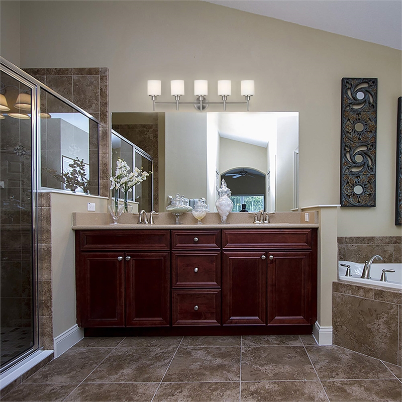 Aubrey Stainless Steel Vanity Light in Silver Brushed Nickel 5-Light