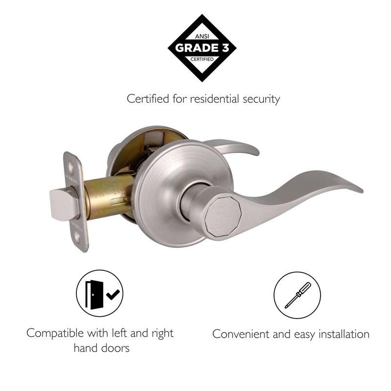 Springdale 2-Way Brass Passage Door Lever in Silver Satin Nickel