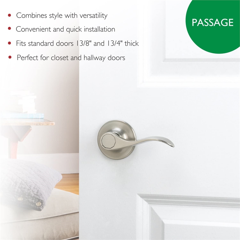 Springdale 2-Way Brass Passage Door Lever in Silver Satin Nickel