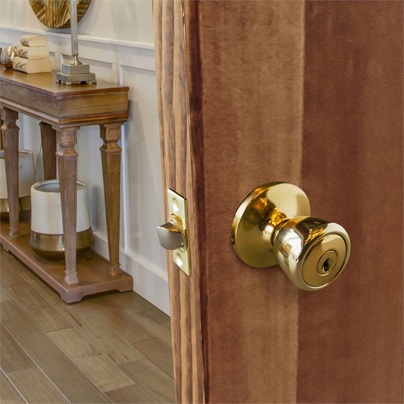 Terrace 6-Way Universal Keyed Entry Door Knob Polished Brass