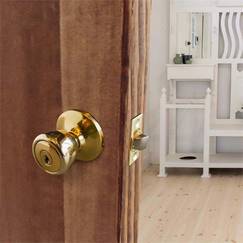 Terrace 6-Way Universal Keyed Entry Door Knob Polished Brass