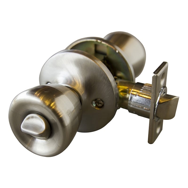Terrace Privacy Bed and Bath Silver Brass Door Knob in Satin Nickel