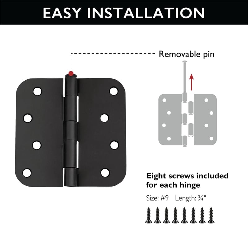 Radius 8-Hole Door Hinge in Stainless Steel Matte Black 10-Pack