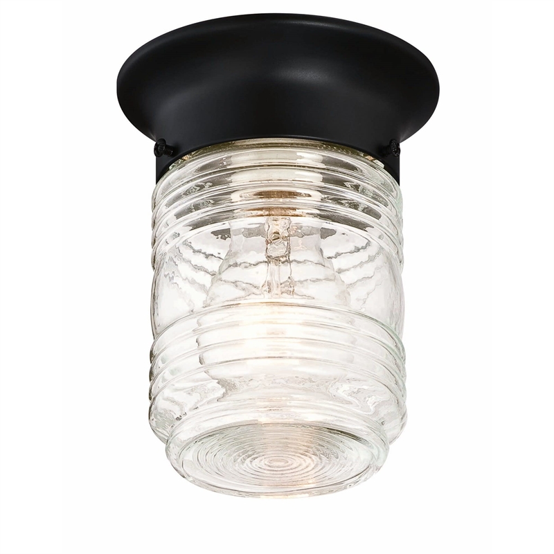 Jelly Jar Indoor/Outdoor Flush Mount Glass Ceiling Light in Black