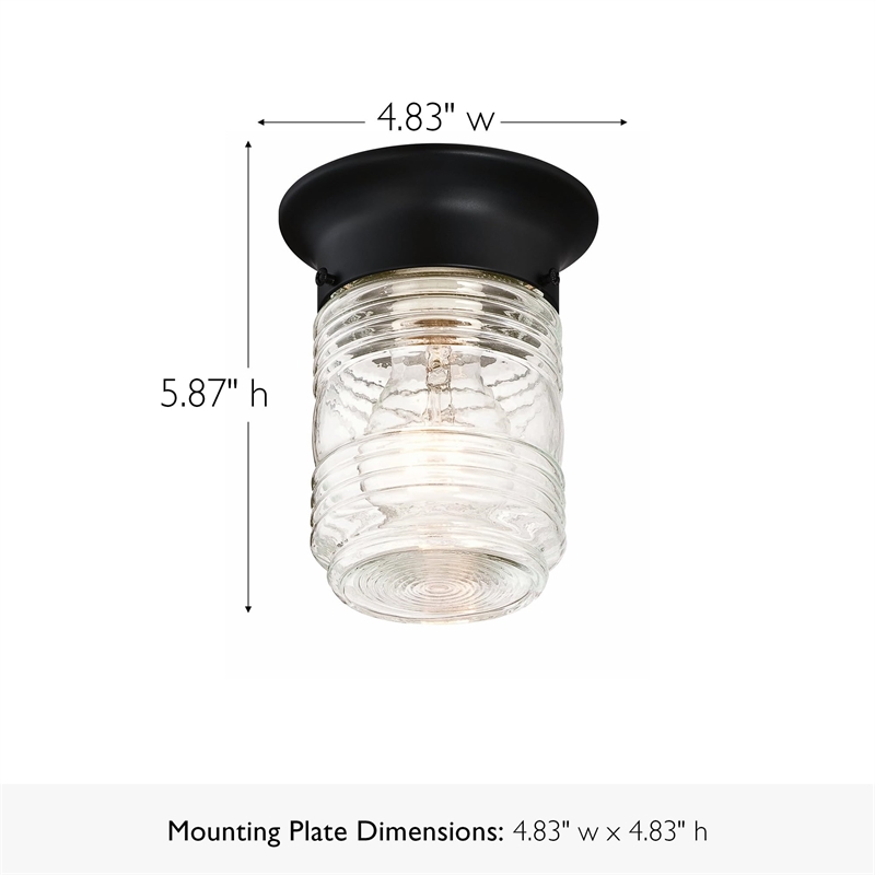 Jelly Jar Indoor/Outdoor Flush Mount Glass Ceiling Light in Black