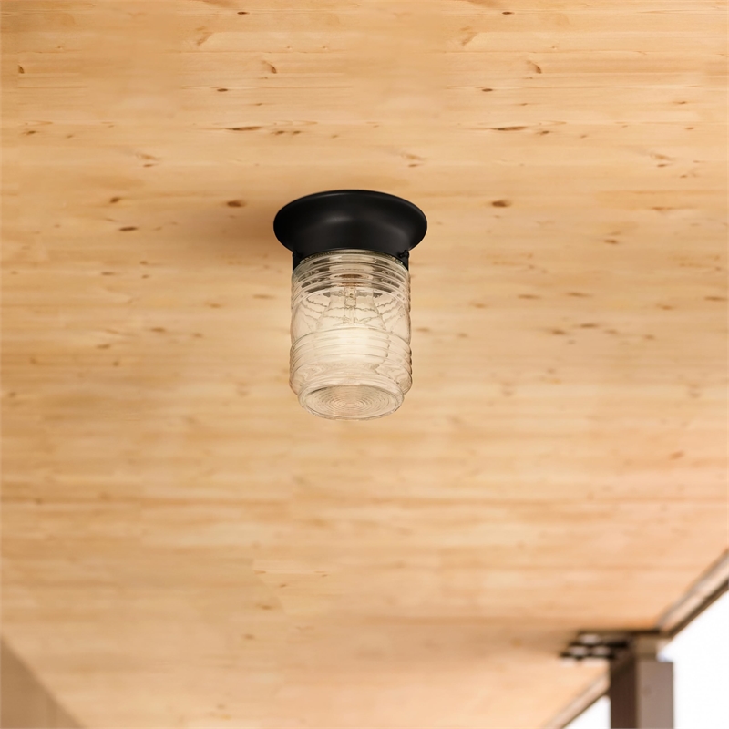 Jelly Jar Indoor/Outdoor Flush Mount Glass Ceiling Light in Black