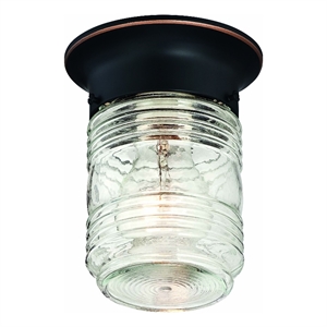 jelly jar outdoor ceiling light with clear ribbed glass in oil rubbed bronze