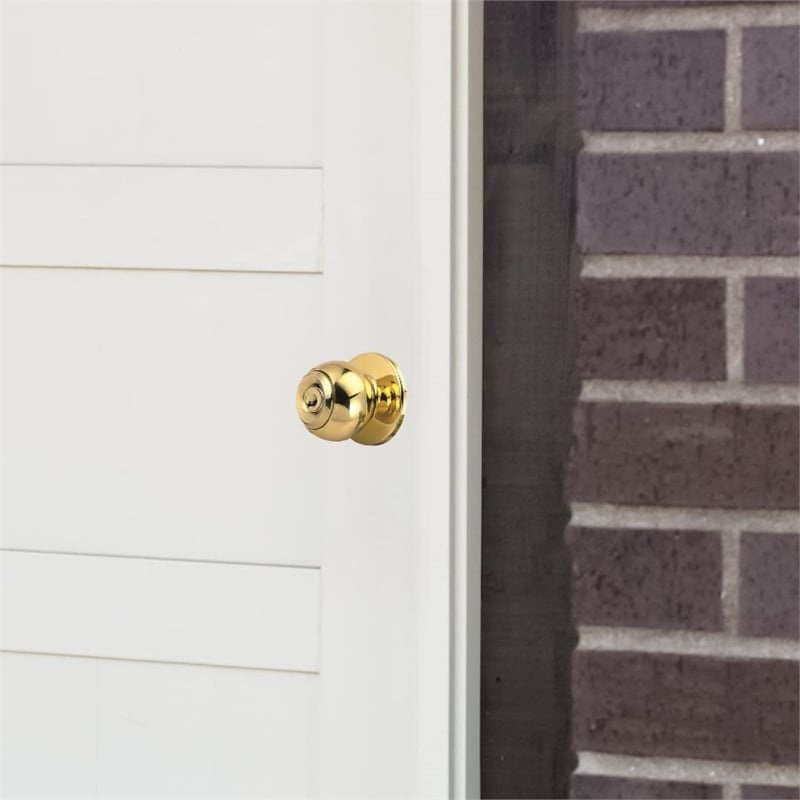 Design House Ball Keyed Brass Entry Door Knob in Polished Brass